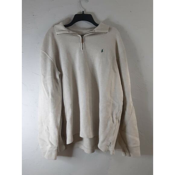 POLO By RALPH LAUREN 100% Cotton Beige Quarter Zip Pullover Sweater Size XL - Picture 1 of 4